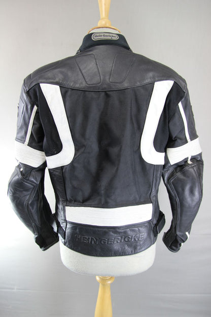 HEIN GERICKE BLACK & WHITE LEATHER & TEXTILE BIKER JACKET WITH CE ARMOUR SIZE 14