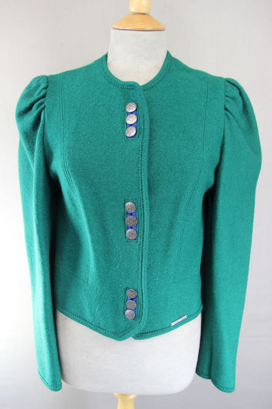 GIESSWEIN LADIES VINTAGE PURE WOOL GREEN & BLUE JACKET/TOP SIZE 12/34 INCH CHEST