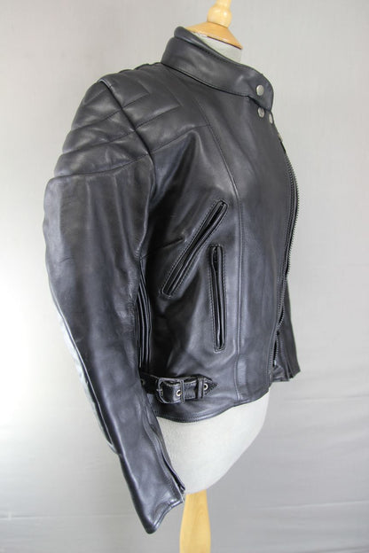 ASHMAN CLASSIC BLACK COWHIDE LEATHER BIKER JACKET: SIZE 10