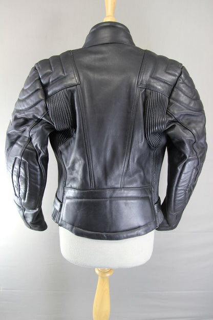 ASHMAN CLASSIC BLACK COWHIDE LEATHER BIKER JACKET: SIZE 10