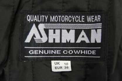 ASHMAN CLASSIC BLACK COWHIDE LEATHER BIKER JACKET: SIZE 10