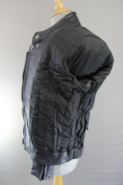 ASHMAN CLASSIC BLACK COWHIDE LEATHER BIKER JACKET: SIZE 10