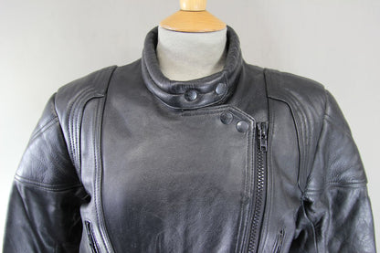 JTS CLASSIC BLACK LEATHER BIKER JACKET 36 INCH CHEST: SIZE 12