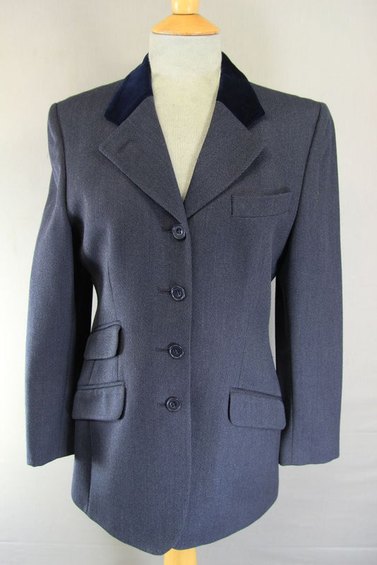 DAKS SIGNATURE BRITISH MADE LADIES EQUESTRIAN DARK BLUE PURE WOOL JACKET SIZE 10
