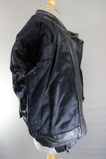 JTS CLASSIC BLACK LEATHER BIKER JACKET 36 INCH CHEST: SIZE 12