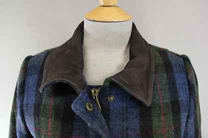 JOULES NAVY & KHAKI LADIES PURE WOOL COUNTRY SPORTS TWEED FIELDCOAT: SIZE 10