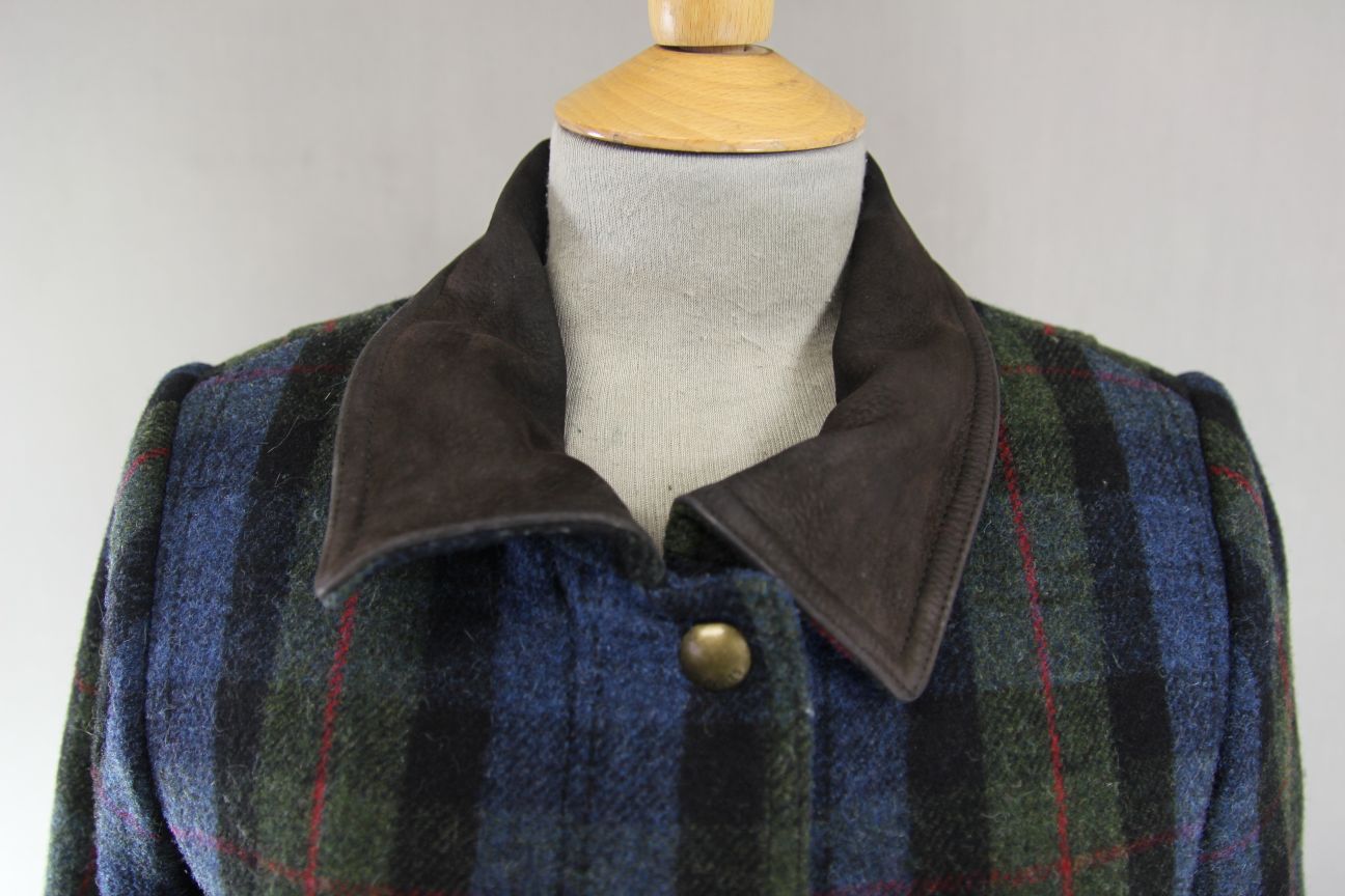 JOULES NAVY & KHAKI LADIES PURE WOOL COUNTRY SPORTS TWEED FIELDCOAT: SIZE 10