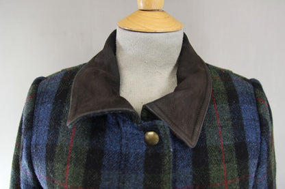 JOULES NAVY & KHAKI LADIES PURE WOOL COUNTRY SPORTS TWEED FIELDCOAT: SIZE 10