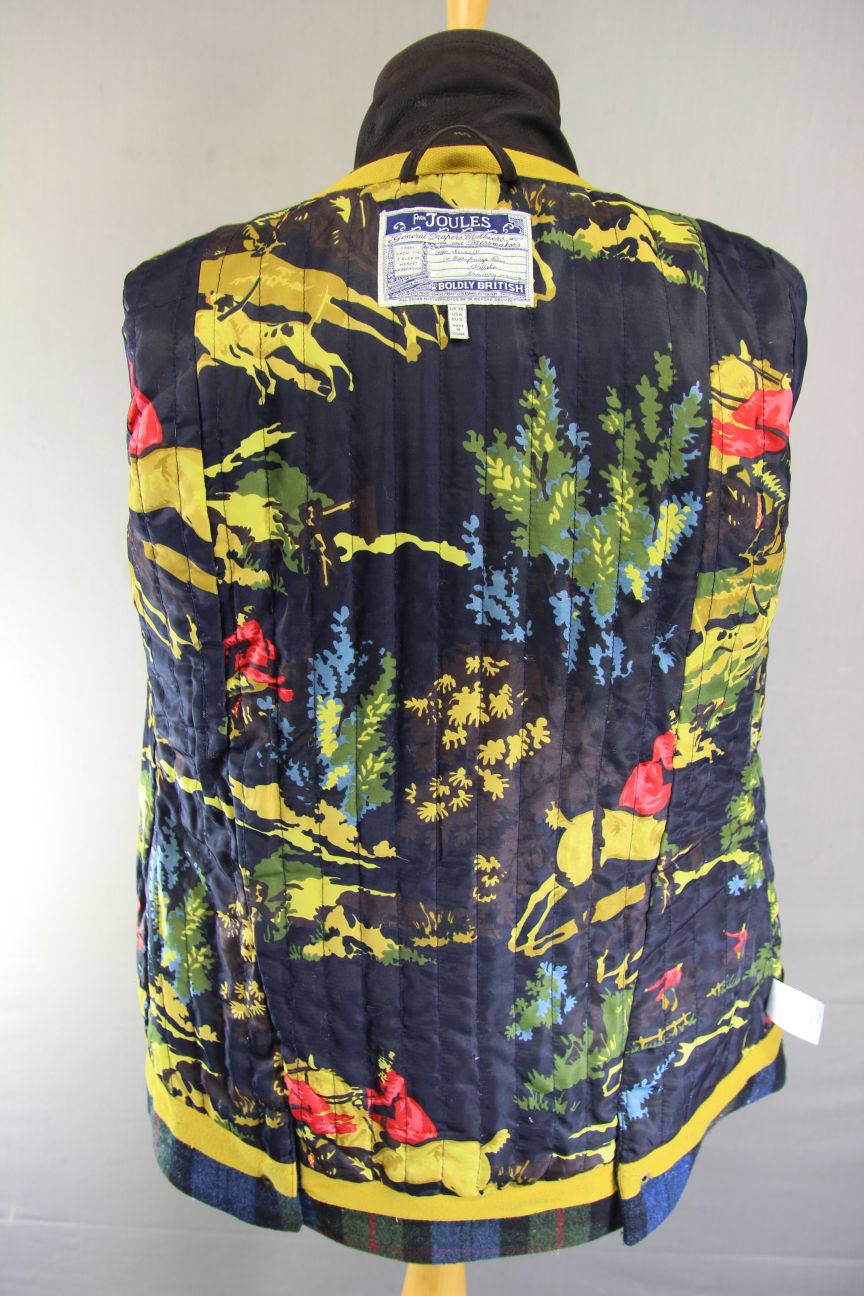 JOULES NAVY & KHAKI LADIES PURE WOOL COUNTRY SPORTS TWEED FIELDCOAT: SIZE 10