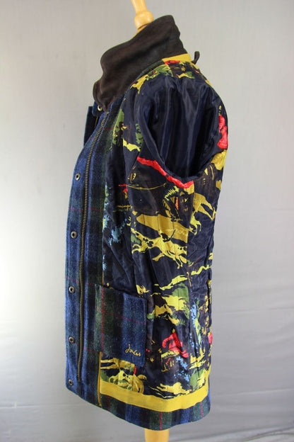 JOULES NAVY & KHAKI LADIES PURE WOOL COUNTRY SPORTS TWEED FIELDCOAT: SIZE 10