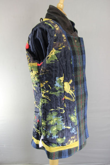 JOULES NAVY & KHAKI LADIES PURE WOOL COUNTRY SPORTS TWEED FIELDCOAT: SIZE 10
