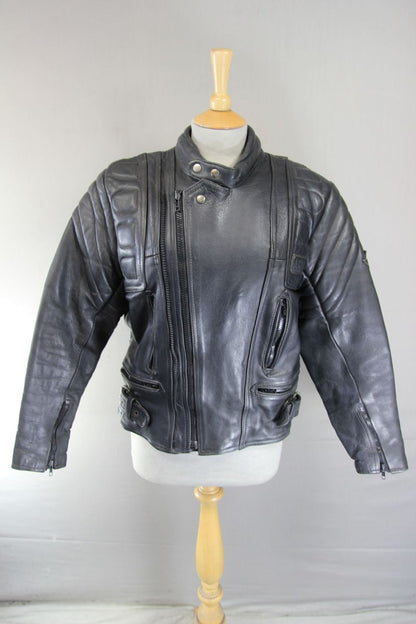 AKITO MERCURY PLUS CLASSIC BLACK LEATHER BIKER JACKET WITH BACK PROTECTOR 36-38"