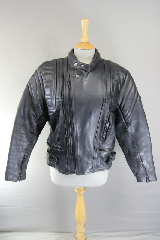 AKITO MERCURY PLUS CLASSIC BLACK LEATHER BIKER JACKET WITH BACK PROTECTOR 36-38"