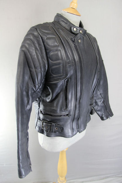 AKITO MERCURY PLUS CLASSIC BLACK LEATHER BIKER JACKET WITH BACK PROTECTOR 36-38"
