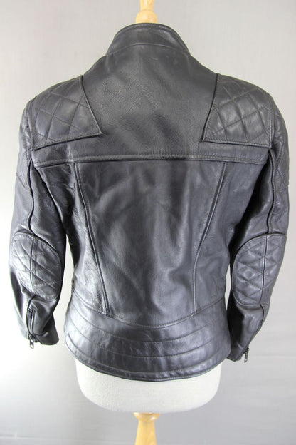 VINTAGE 1970s STYLE PUNK ROCK BLACK WOLF LEATHERS BIKER JACKET: 34-36 IN/SIZE 12