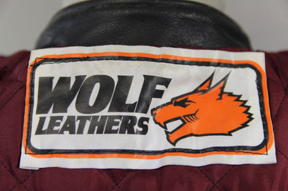 VINTAGE 1970s STYLE PUNK ROCK BLACK WOLF LEATHERS BIKER JACKET: 34-36 IN/SIZE 12