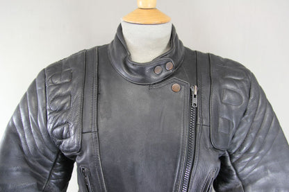 LADIES CLASSIC BLACK LEATHER BIKER JACKET: SIZE 8/30-32 INCH CHEST