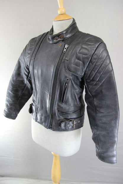 LADIES CLASSIC BLACK LEATHER BIKER JACKET: SIZE 8/30-32 INCH CHEST