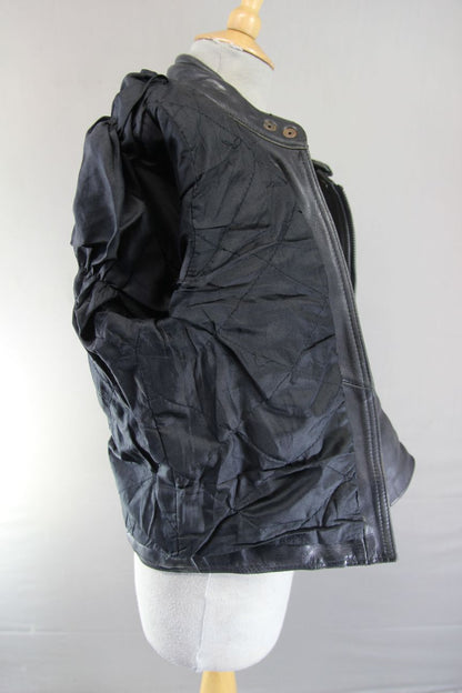 LADIES CLASSIC BLACK LEATHER BIKER JACKET: SIZE 8/30-32 INCH CHEST