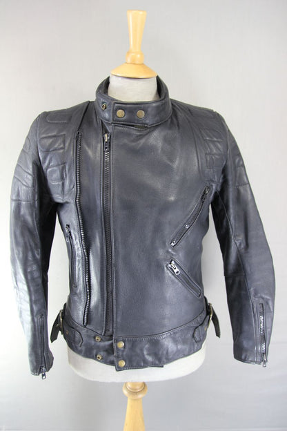 VINTAGE TT LEATHERS CLASSIC BRITISH MADE BLACK BIKER JACKET 36 INCH CHEST