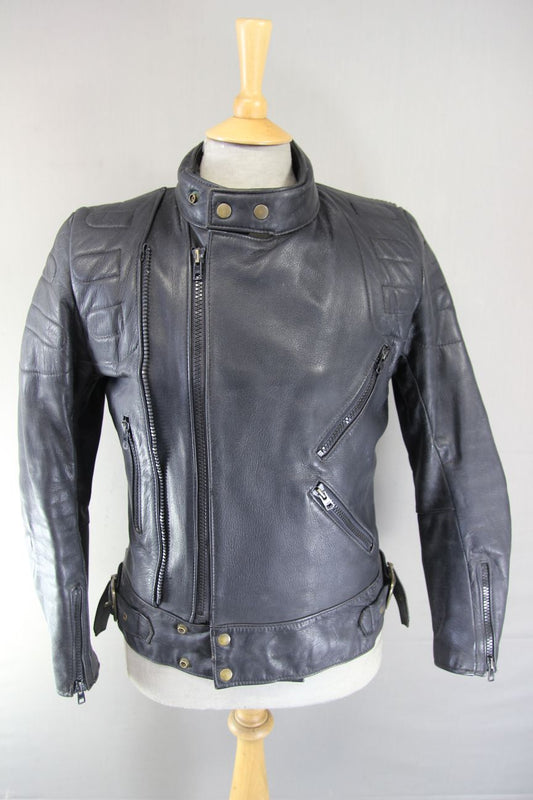VINTAGE TT LEATHERS CLASSIC BRITISH MADE BLACK BIKER JACKET 36 INCH CHEST