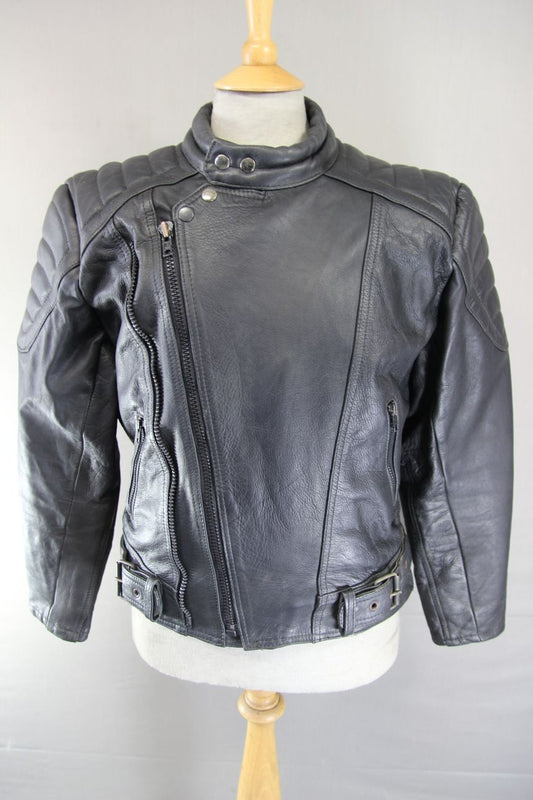 JT'S THINSULATE 3M 'THERMAL INSULATION' LINED BLACK LEATHER BIKER JACKET 40-42IN