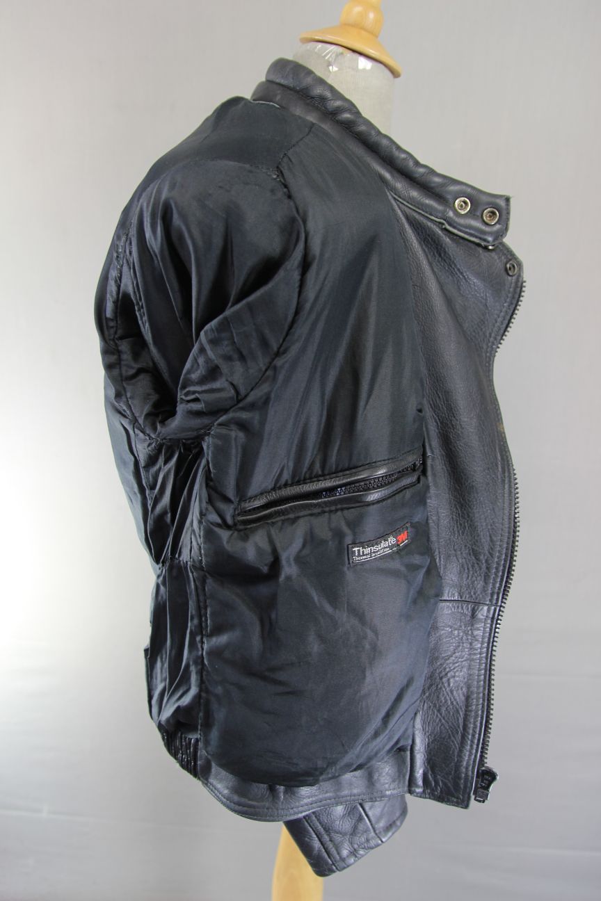 JT'S THINSULATE 3M 'THERMAL INSULATION' LINED BLACK LEATHER BIKER JACKET 40-42IN