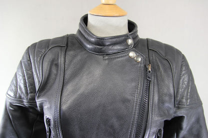 LADIES CLASSIC SPORTEX A5 BLACK LEATHER BIKER JACKET: SIZE 10/32-34 INCHES