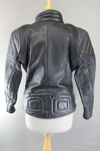 LADIES CLASSIC SPORTEX A5 BLACK LEATHER BIKER JACKET: SIZE 10/32-34 INCHES