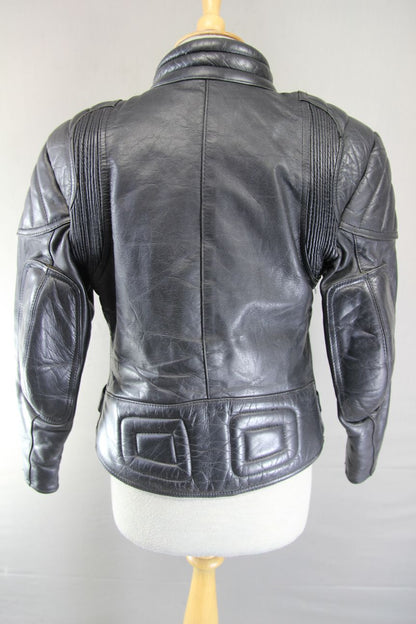 LADIES CLASSIC SPORTEX A5 BLACK LEATHER BIKER JACKET: SIZE 12/34 INCHES