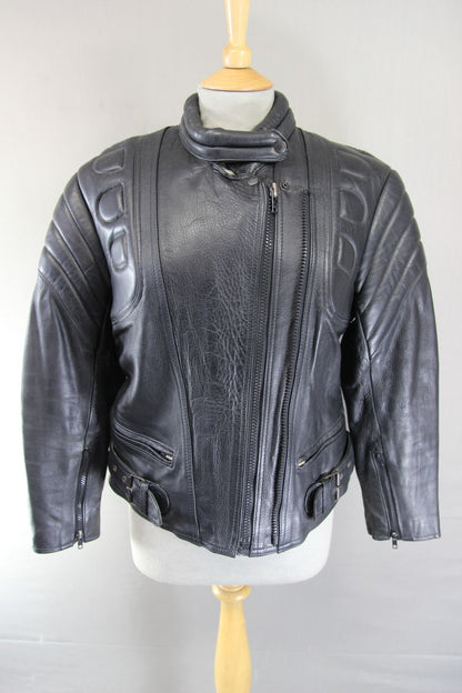 SKINTAN LADIES CLASSIC BLACK COWHIDE LEATHER BIKER JACKET 34-36 INCH