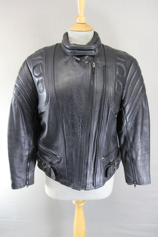 SKINTAN LADIES CLASSIC BLACK COWHIDE LEATHER BIKER JACKET 34-36 INCH