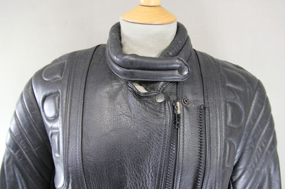 SKINTAN LADIES CLASSIC BLACK COWHIDE LEATHER BIKER JACKET 34-36 INCH