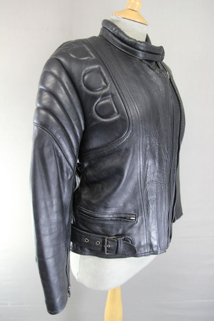 SKINTAN LADIES CLASSIC BLACK COWHIDE LEATHER BIKER JACKET 34-36 INCH