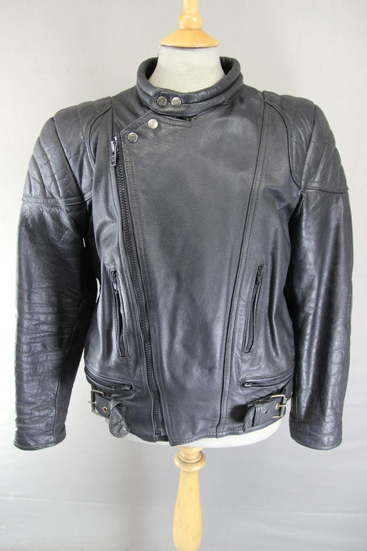 JT'S CLASSIC BLACK COWHIDE LEATHER BIKER JACKET 42-44 INCH CHEST