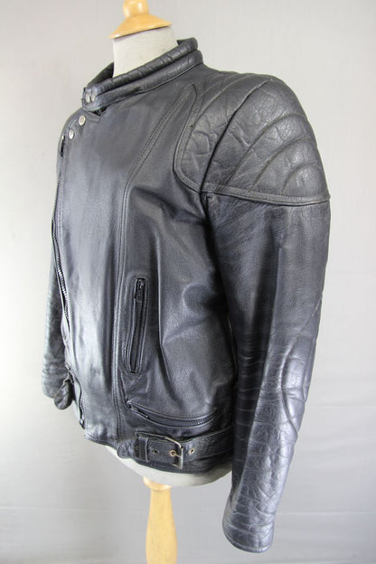 JT'S CLASSIC BLACK COWHIDE LEATHER BIKER JACKET 42-44 INCH CHEST