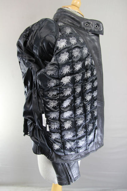 BUFFALO LADIES CLASSIC BLACK LEATHER BIKER JACKET: SIZE 10/32-34 INCH CHEST