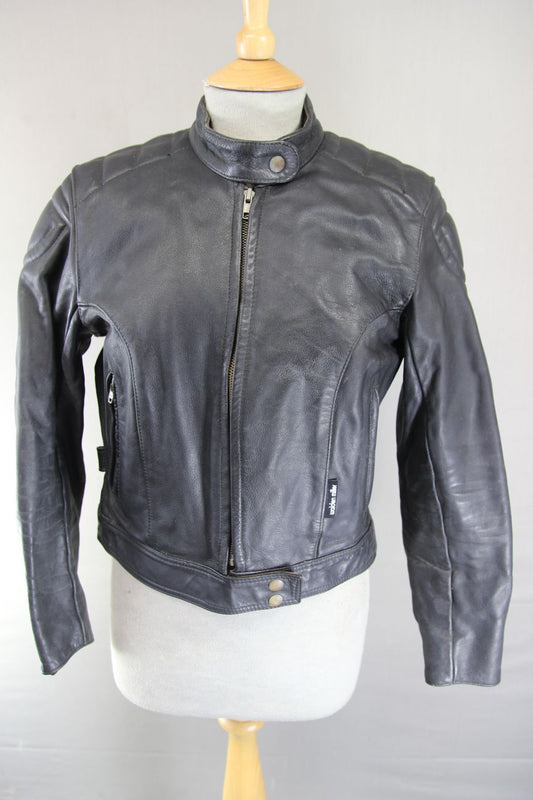 VINTAGE WALDEN MILLER AUSTRALIAN MADE LADIES BLACK LEATHER BIKER JACKET: SIZE 12