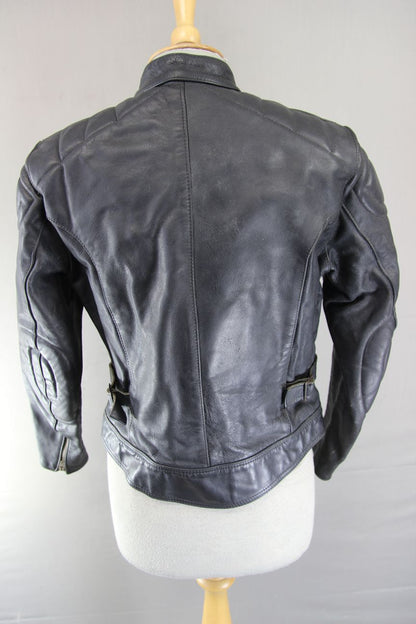 VINTAGE WALDEN MILLER AUSTRALIAN MADE LADIES BLACK LEATHER BIKER JACKET: SIZE 12