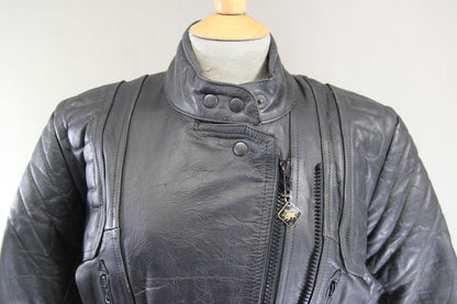 BUFFALO LADIES CLASSIC BLACK LEATHER BIKER JACKET: SIZE 12/36 INCH CHEST