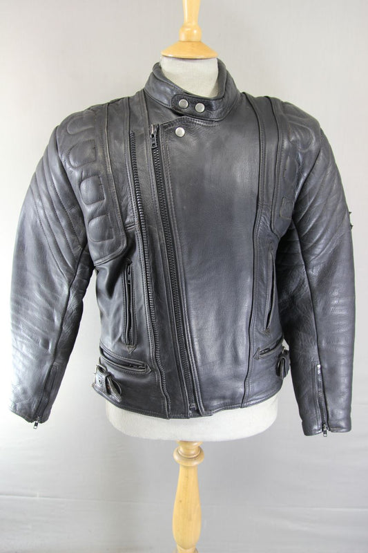 AKITO MERCURY PLUS CLASSIC BLACK LEATHER BIKER JACKET WITH BACK PROTECTOR 38-40"