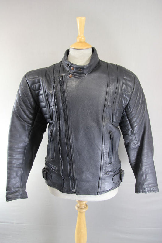 CLASSIC BLACK LEATHER BIKER JACKET 40-42 INCH CHEST/MEDIUM TO LARGE
