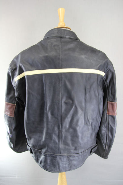 JTS BLACK, BROWN & CREAM LEATHER BIKER JACKET 46-48 INCH