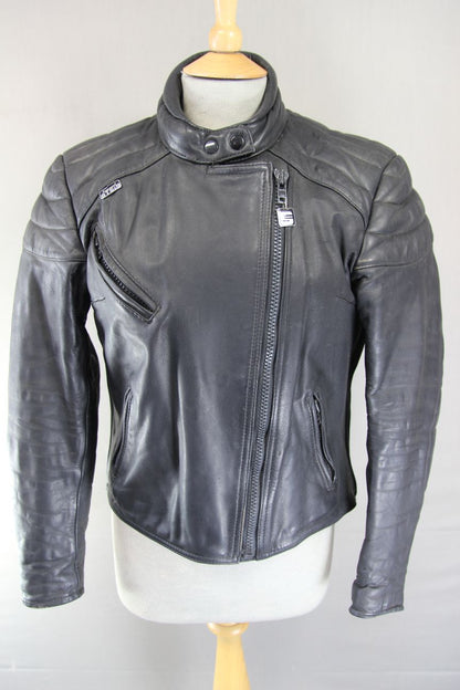 CLASSIC BLACK STEIN LEATHERS LADIES BIKER JACKET: SIZE 14/36 INCH CHEST