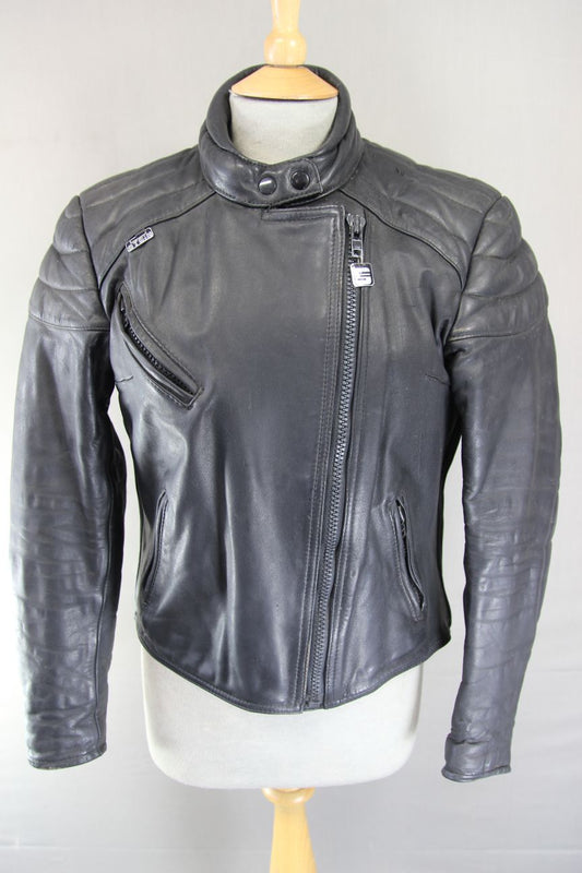 CLASSIC BLACK STEIN LEATHERS LADIES BIKER JACKET: SIZE 14/36 INCH CHEST