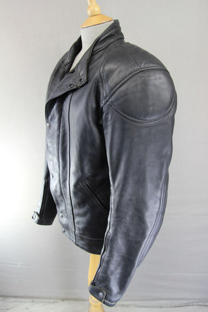 BRITISH MADE BTK LEATHERS BLACK COWHIDE BIKER JACKET WITH CE ARMOUR 38-40 IN/MED