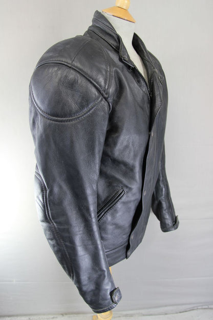 BRITISH MADE BTK LEATHERS BLACK COWHIDE BIKER JACKET WITH CE ARMOUR 38-40 IN/MED
