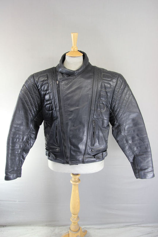 RANA LEATHERWEAR CLASSIC BLACK BIKER JACKET 38-40 INCH CHEST/MEDIUM