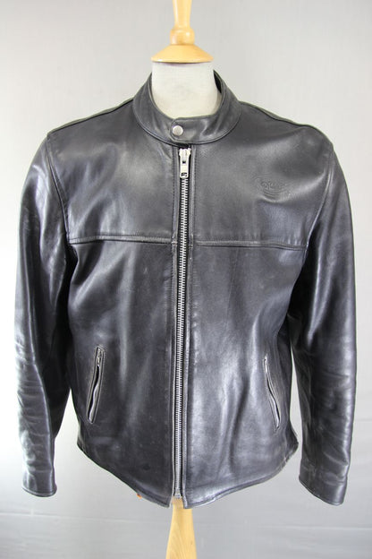 CUSTOMISED CITY OF LEATHER BLACK BIKER JACKET + SHOULDER & ELBOW PROTECTORS 46IN