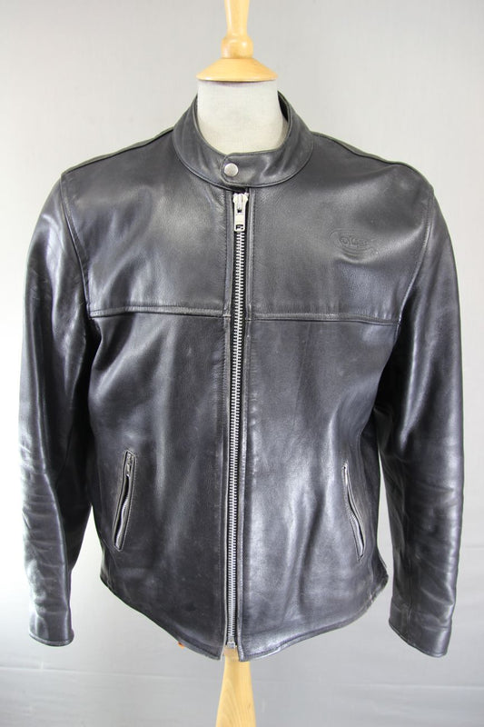 CUSTOMISED CITY OF LEATHER BLACK BIKER JACKET + SHOULDER & ELBOW PROTECTORS 46IN